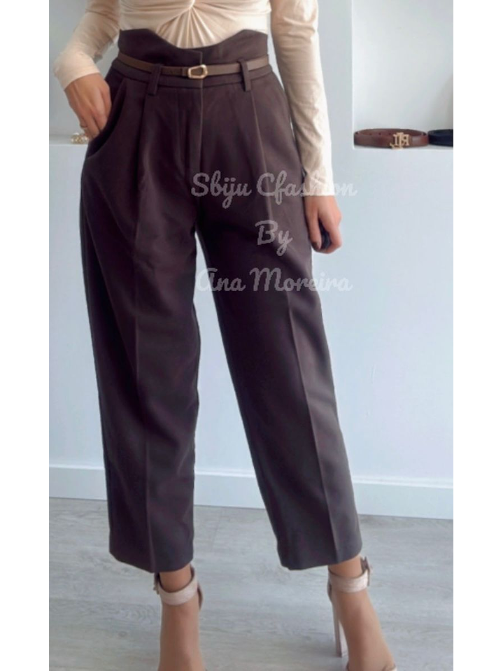 Calça em Fazenda de Cinta Alta com Cinto 3