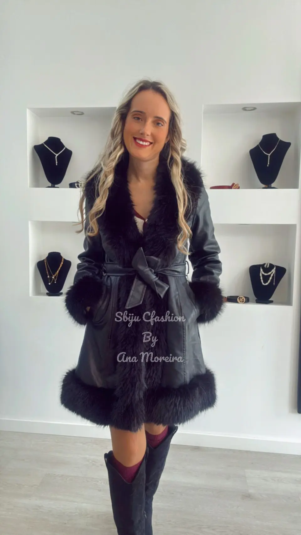 Casaco Comprido em Ecopele com Pelo 7