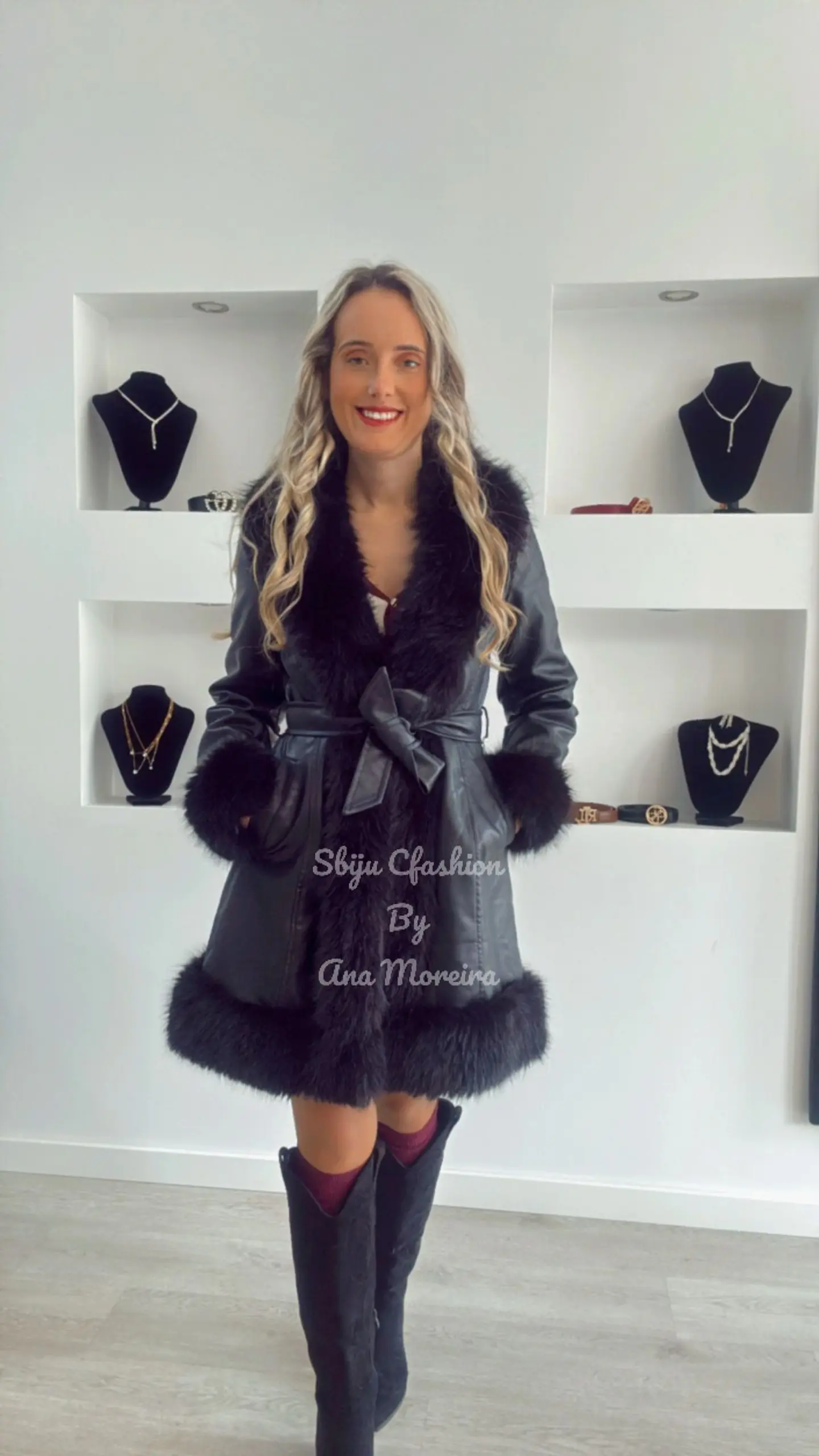 Casaco Comprido em Ecopele com Pelo 12