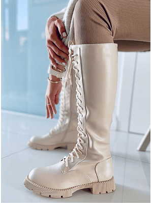 Botas de Cano Alto Bege com Cordão