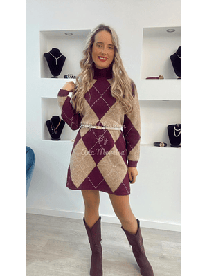 Vestido de malha com gola - TU