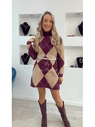 Vestido de malha com gola - TU