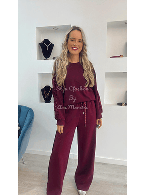 Fato de treino com risca lateral em lantejoulas - TU