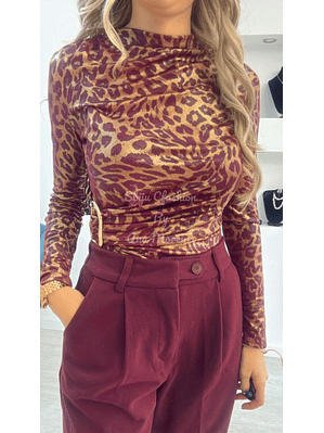 Body Animal Print Bordô com Detalhe na Cinta