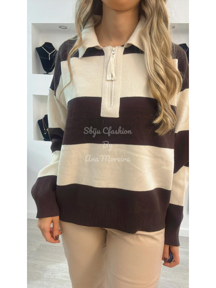 Polo às Riscas com Fecho - TU 5