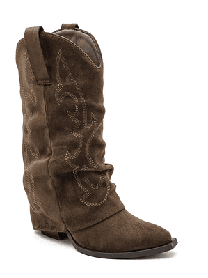 Bota Texana de Camurça com Cano Estilo Polaina (Cano Médio)