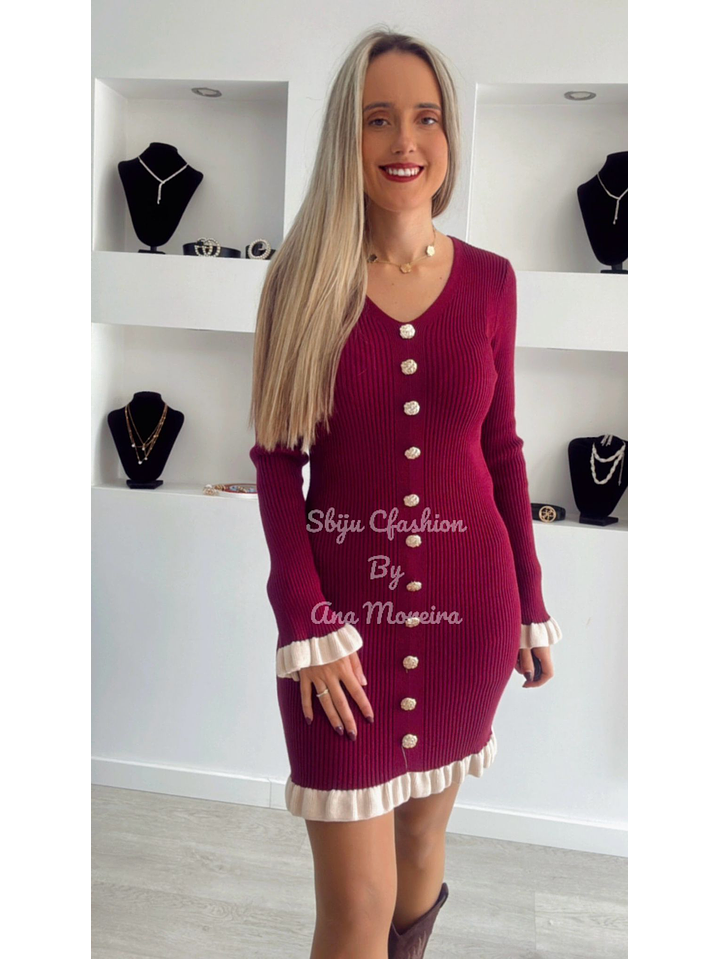 Vestido em malha com detalhe de botões e folho - TU 5