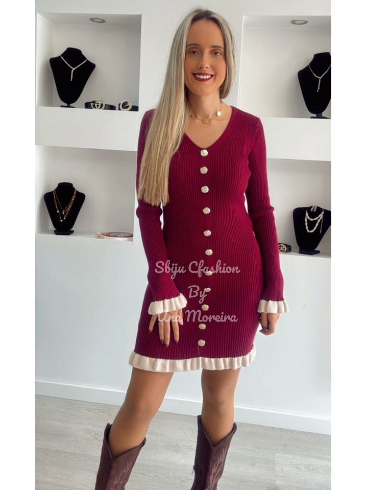 Vestido em malha com detalhe de botões e folho - TU 1