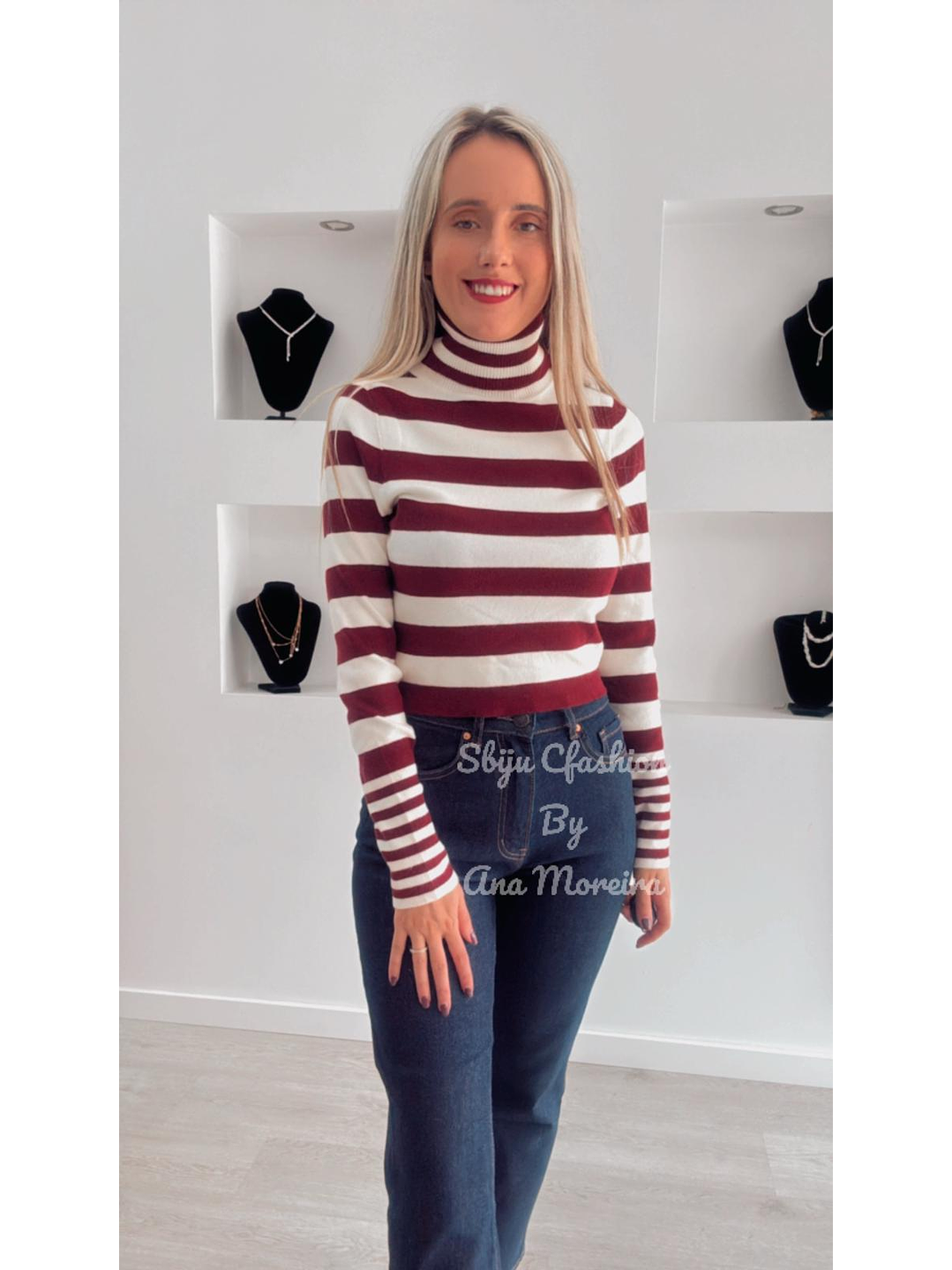 Camisola de Gola Alta com Riscas - TU 1