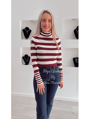 Camisola de Gola Alta com Riscas - TU