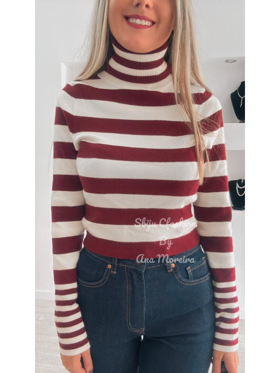 Camisola de Gola Alta com Riscas - TU 3