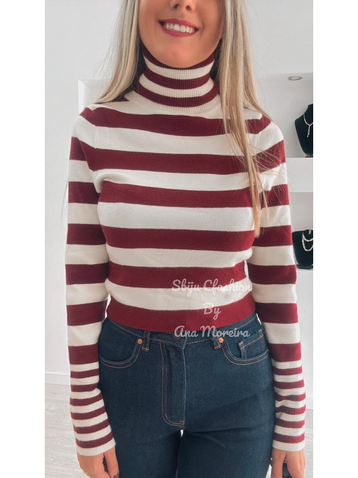 Camisola de Gola Alta com Riscas - TU 3