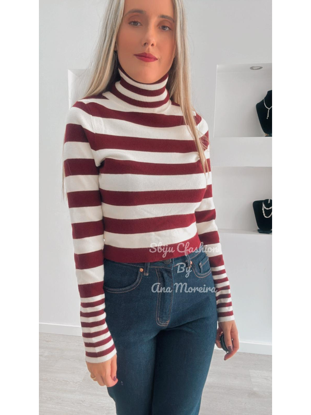 Camisola de Gola Alta com Riscas - TU 4