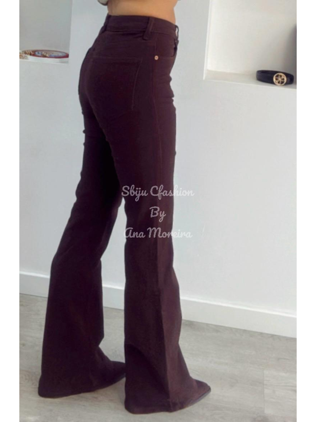 Calça de Ganga Castanha à Boca de Sino 5