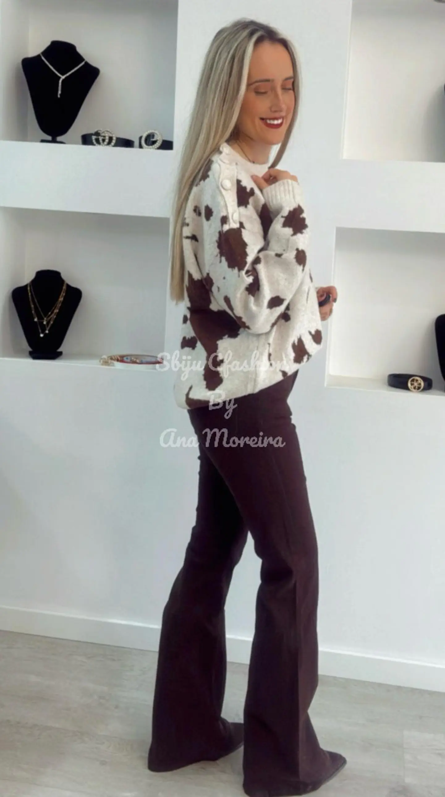 Calça de Ganga Castanha à Boca de Sino 6