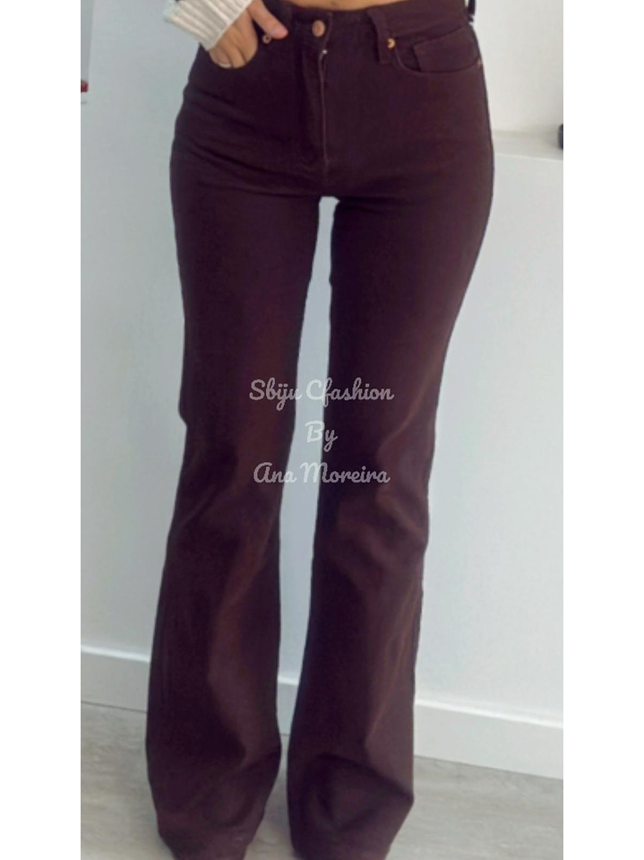 Calça de Ganga Castanha à Boca de Sino 7
