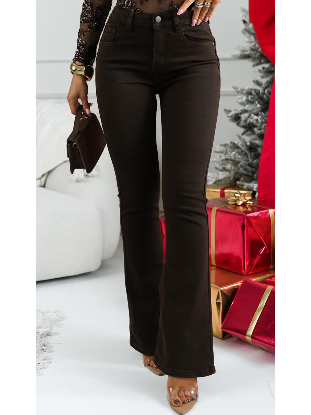 Calça de Ganga Castanha à Boca de Sino 1