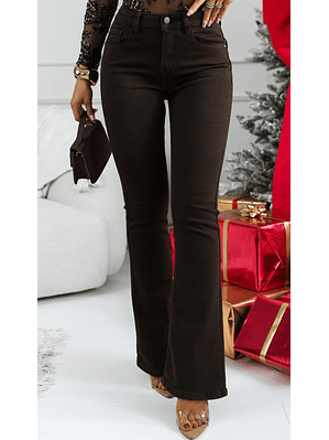 Calça de Ganga Castanha à Boca de Sino