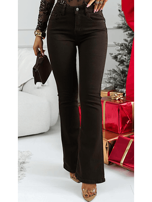 Calça de Ganga Castanha à Boca de Sino