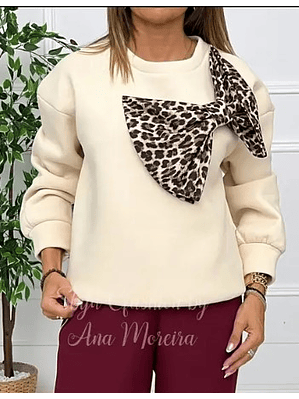 Camisola com Laço em Padrão Leopardo - TU