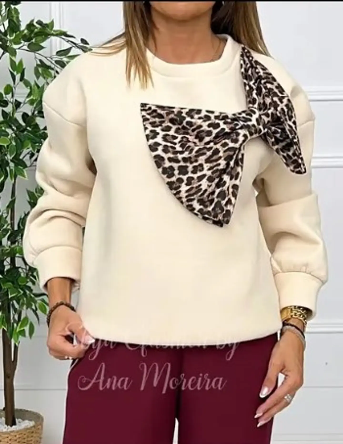 Camisola com Laço em Padrão Leopardo - TU 1