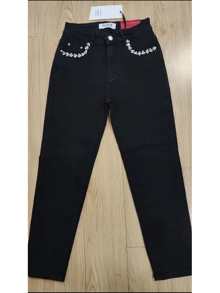 Calça Preta Queen Hearts com Detalhe de Brilhantes nos Bolsos 1