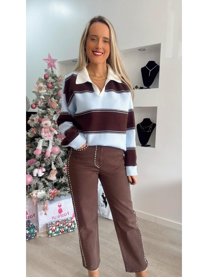 Polo às riscas com gola branca - TU 1