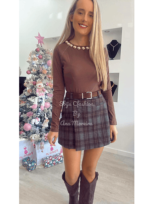 Saia-calção em fazenda com cinto