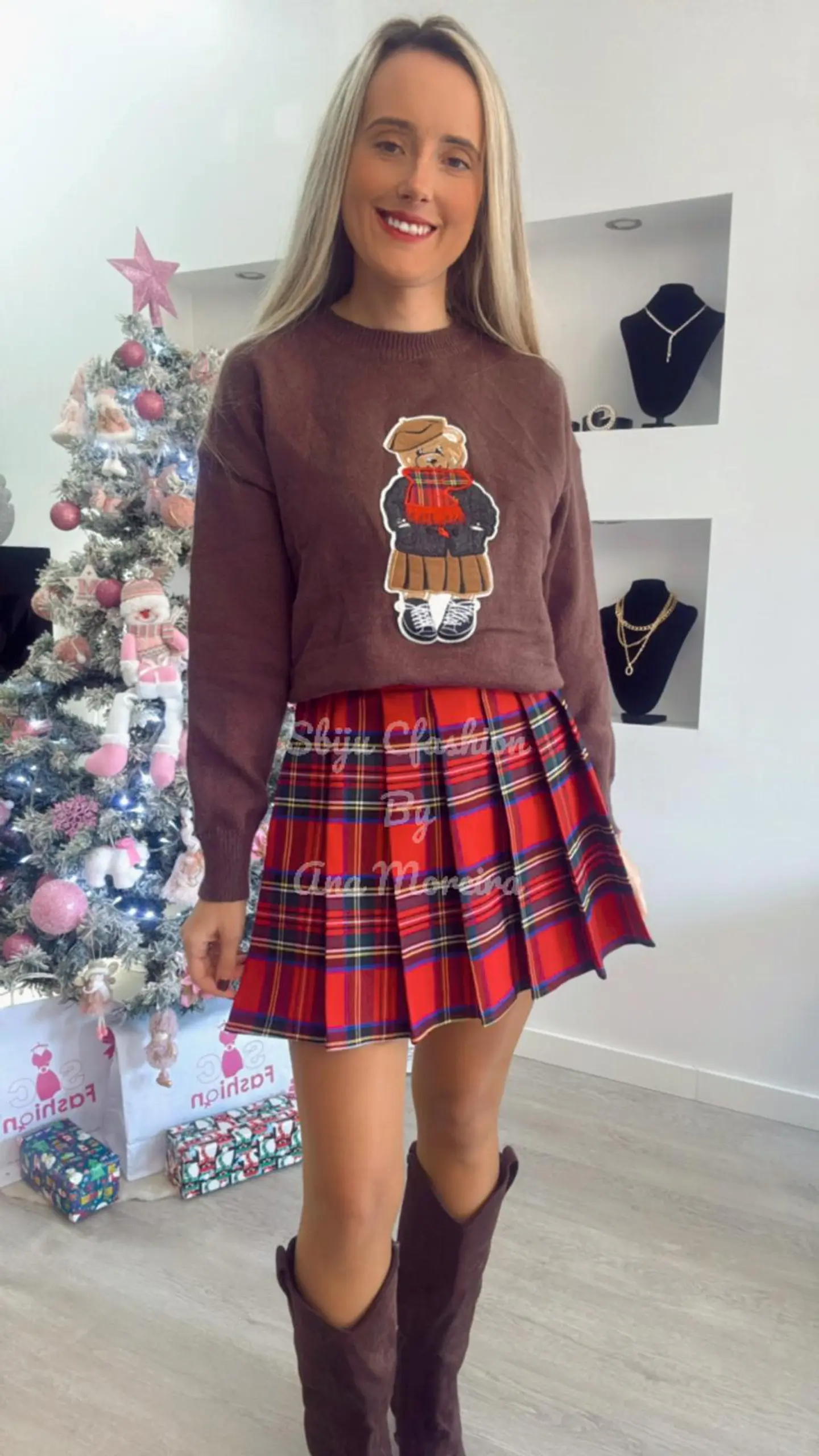 Camisola de malha com detalhe de urso com cachecol - TU 2