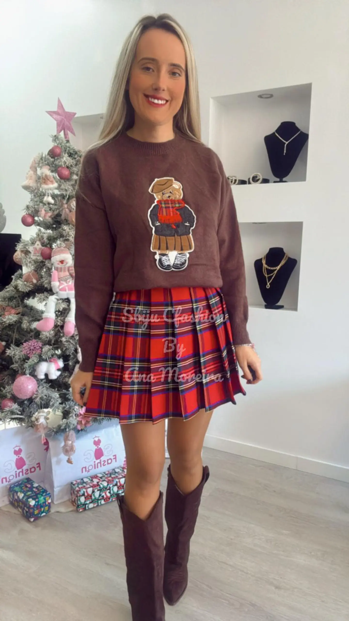 Camisola de malha com detalhe de urso com cachecol - TU 4