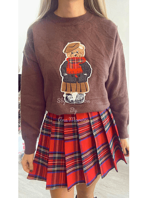 Camisola de malha com detalhe de urso com cachecol - TU