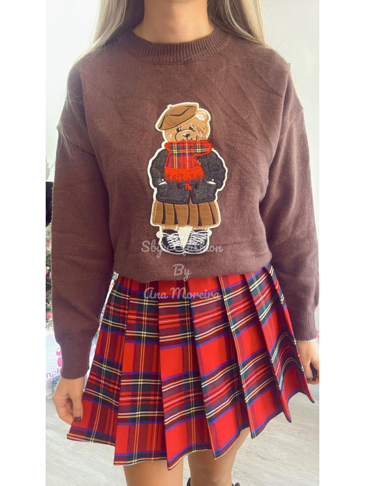 Camisola de malha com detalhe de urso com cachecol - TU 5