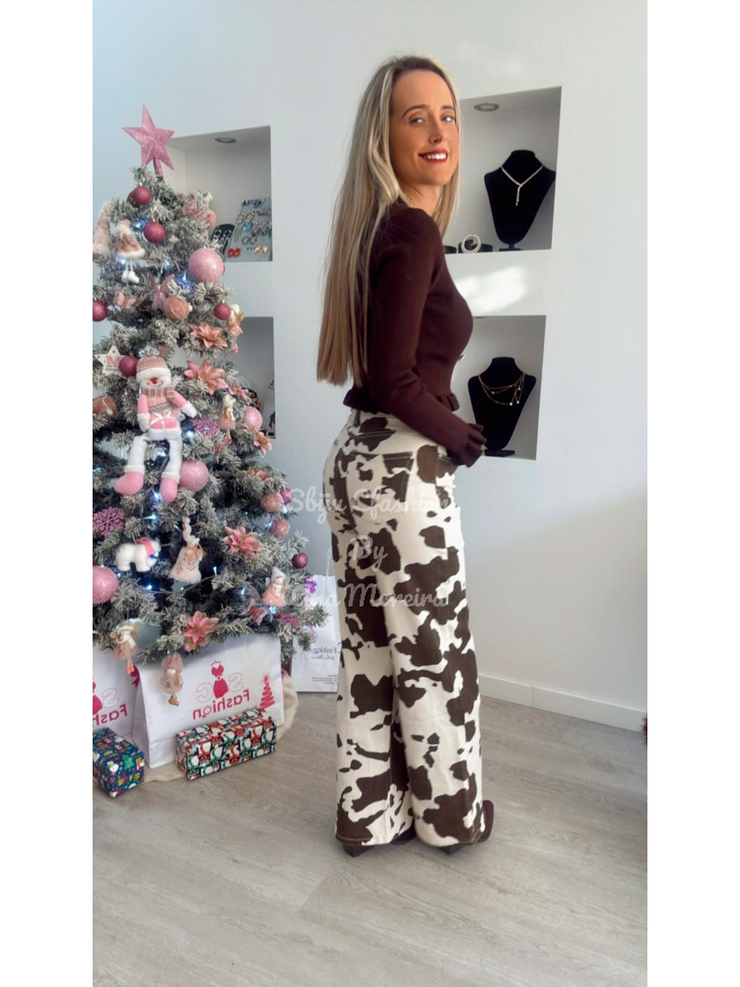 Calças de ganga modeladoras push-up “Cow Print” 4