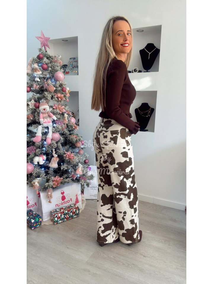 Calças de ganga modeladoras push-up “Cow Print” 4