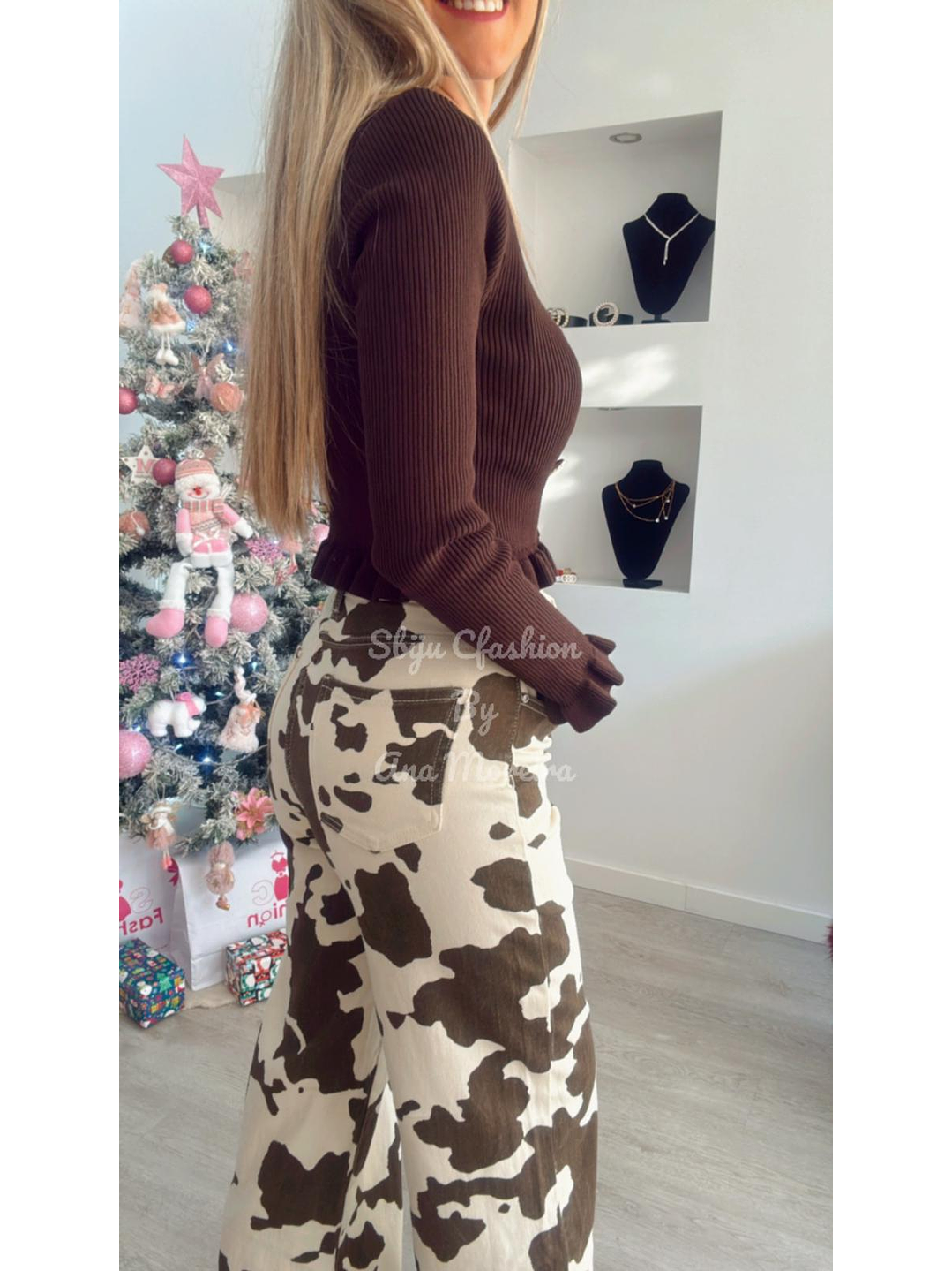 Calças de ganga modeladoras push-up “Cow Print” 2