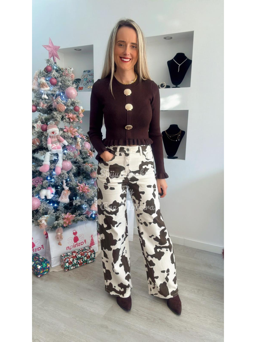 Calças de ganga modeladoras push-up “Cow Print” 1