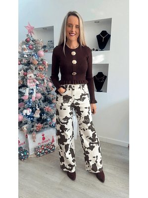 Calças de ganga modeladoras push-up “Cow Print”