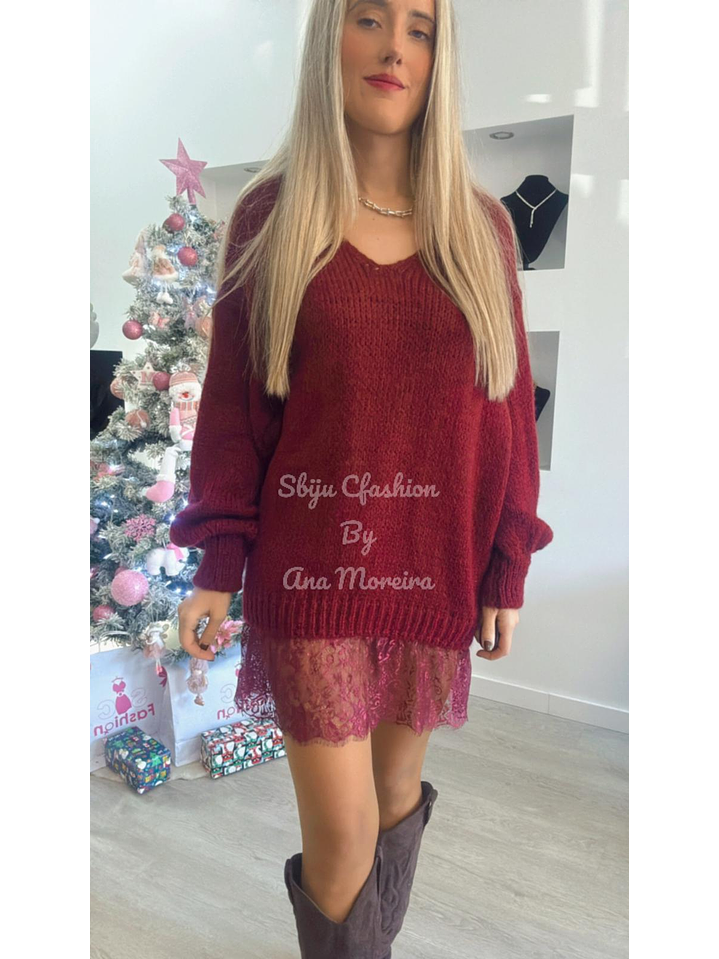 Camisolão/Vestido em malha com detalhe em renda - TU 7