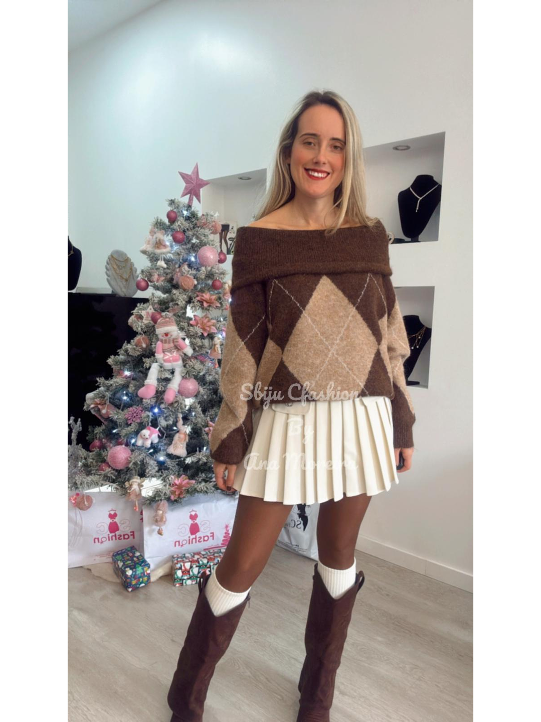 Camisola em malha com losangos - TU 3