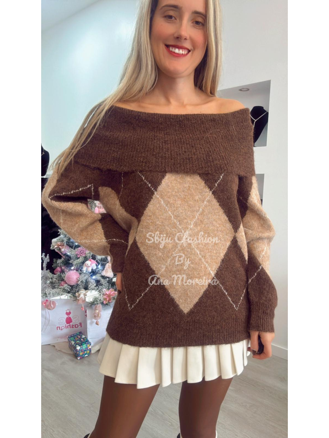 Camisola em malha com losangos - TU 2