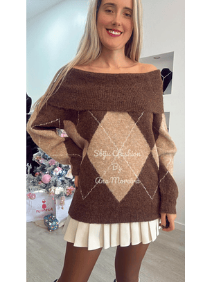 Camisola em malha com losangos - TU