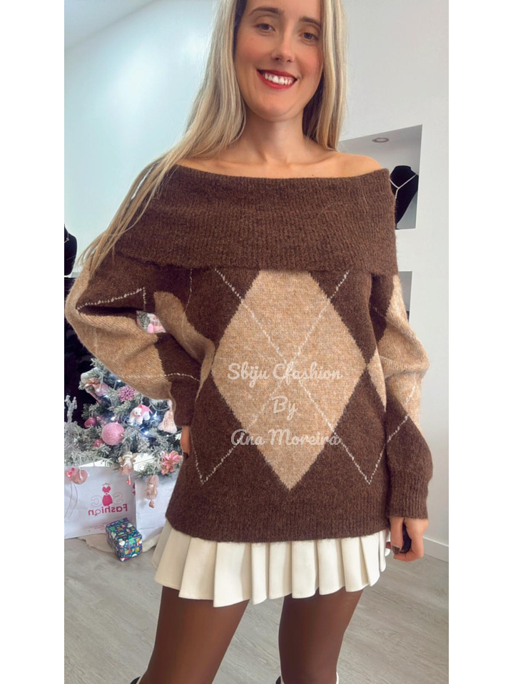 Camisola em malha com losangos - TU 5