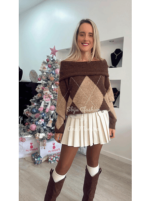 Camisola em malha com losangos - TU