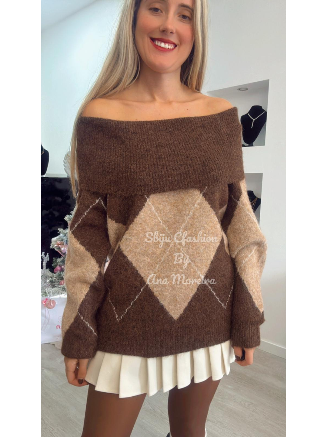 Camisola em malha com losangos - TU 6