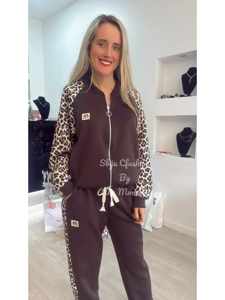 Fato de treino com mangas estampadas de leopardo - TU 3