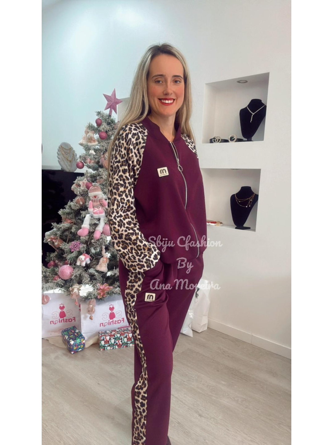 Fato de treino com mangas estampadas de leopardo - TU 9
