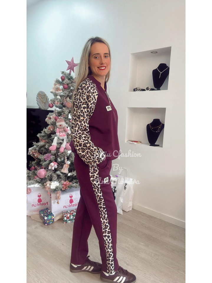 Fato de treino com mangas estampadas de leopardo - TU 7