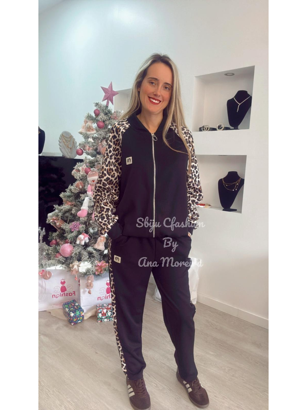 Fato de treino com mangas estampadas de leopardo - TU 12