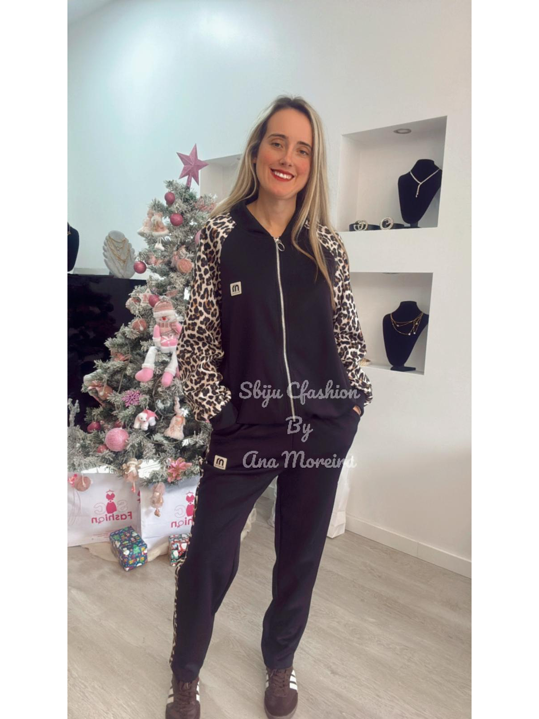 Fato de treino com mangas estampadas de leopardo - TU 14