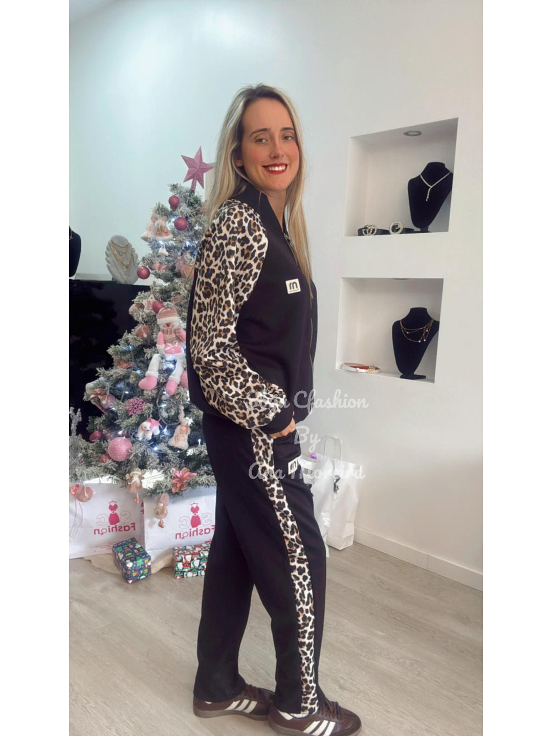 Fato de treino com mangas estampadas de leopardo - TU 11